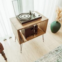 Griffin Record Player Stand & Cabinet.Mid Century Vinyl Record Player Stand With Storage