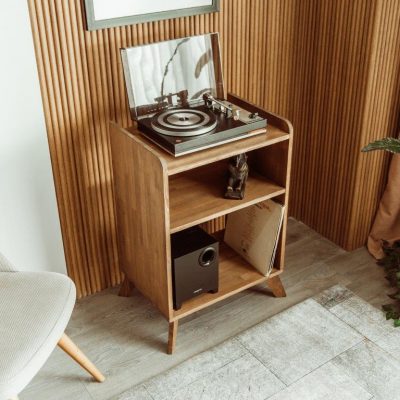 Simurgh Record Player Stand With Storage.Solid Wood Vinyl Record Player Stand With Storage & Floating Turntable Stand