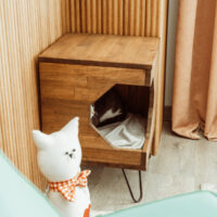 Roc Wooden Cat House & Pet House.Solid Wood Pine Cat House, Wooden Pet House, Mid Century Modern Cat Bed, Wood Dog House, Pet House
