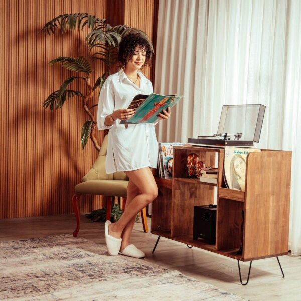 Munin Retro Record Player Stand with Vinyl Storage Munin Retro Record Player Stand with Vinyl Storage.Rustic Record Player Stand, Cabinet with Vinyl Storage