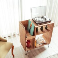 Horus Retro Record Player Stand & Turntable Console.Record player stand, vinyl record storage made of solid Pine wood