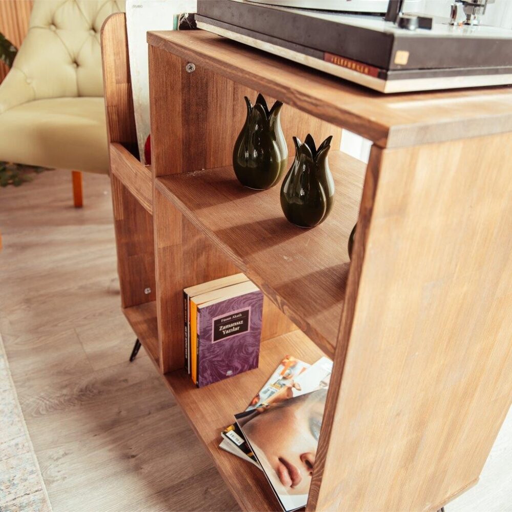 Horus Retro Record Player Stand & Turntable Console.Record player stand, vinyl record storage made of solid Pine wood