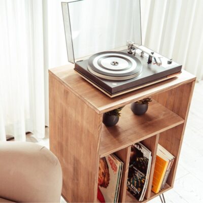 Rain Retro Record Player Stand & Turntable Stand.Vertical Record Player Stand with Vinyl Record Storage
