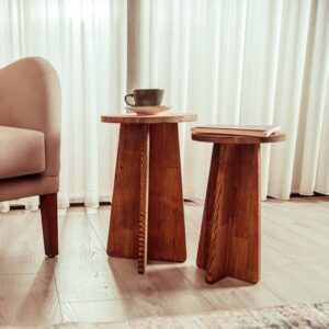 Mushroom Side Table - Unique Design Solid Wood Coffee Table.Wooden Coffee Table, Unique Wood Coffee Table, Walnut Color Center Table, Mid Century Modern Low Coffee Table, Room Table