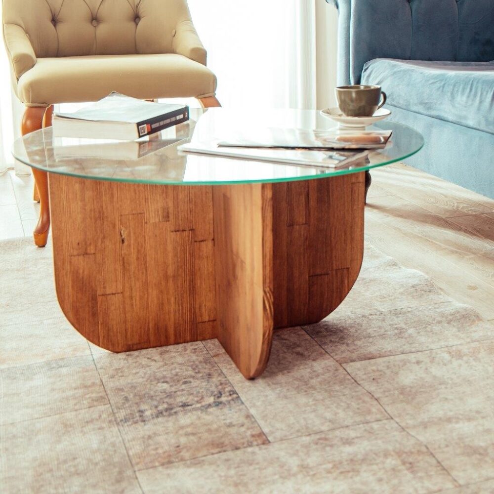 Hydra Round Coffee Table - Unique Design Glass Top Center Table.Round Coffee Table, Mirror Top Coffee Table Unique Design Coffee Table, Mid Century Furniture