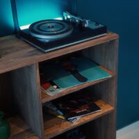 Odisseus Record Player Stand With Storage.Solid Wood Vinyl Record Player Stand With Storage & Floating Turntable Stand
